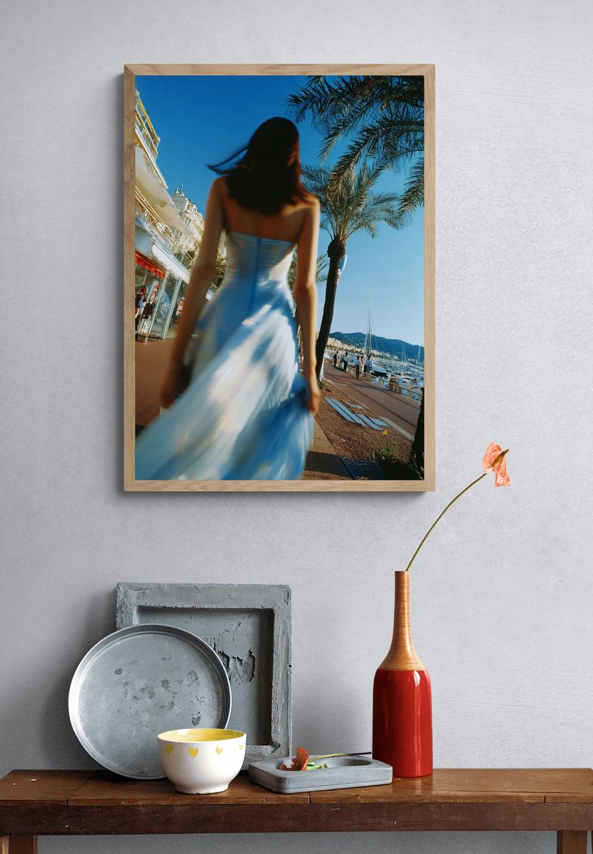 Elegant Woman in Blue Dress — Fashion Photography Poster. — room view 3