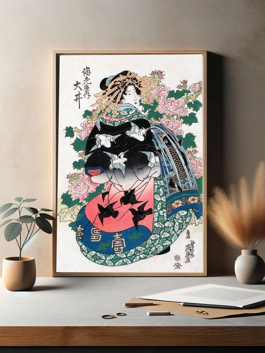 Utagawa Kunisada Geisha Floral Print. — room view 2