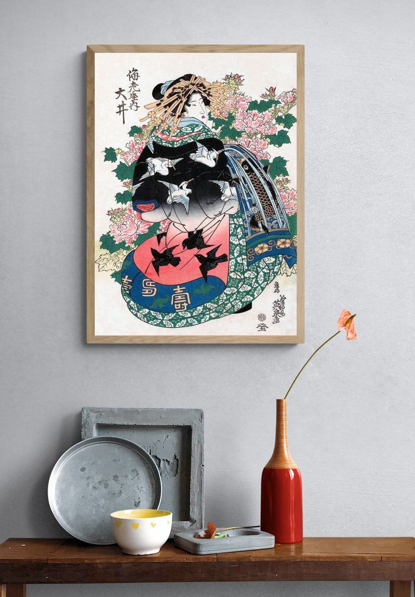 Utagawa Kunisada Geisha Floral Print. — room view 3