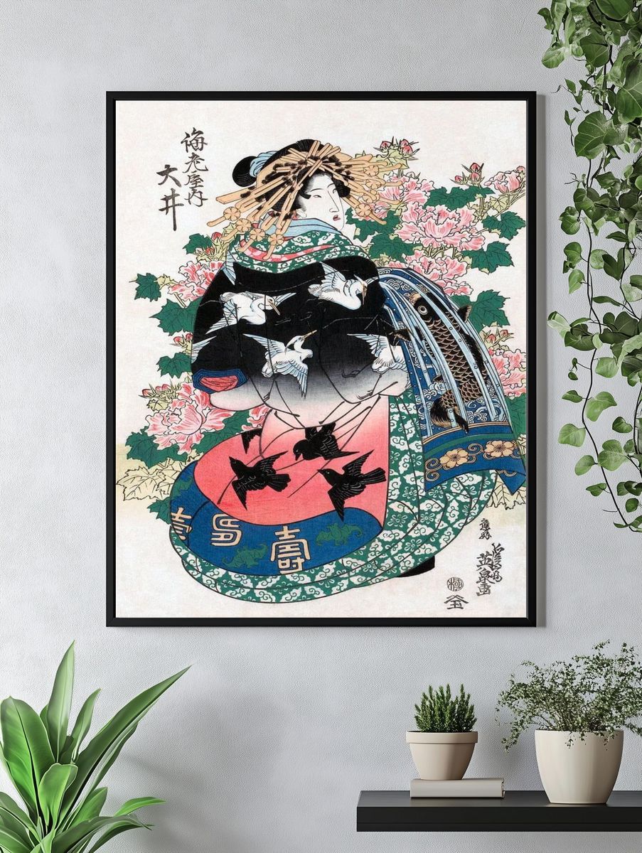 Utagawa Kunisada Geisha Floral Print. — room view 4