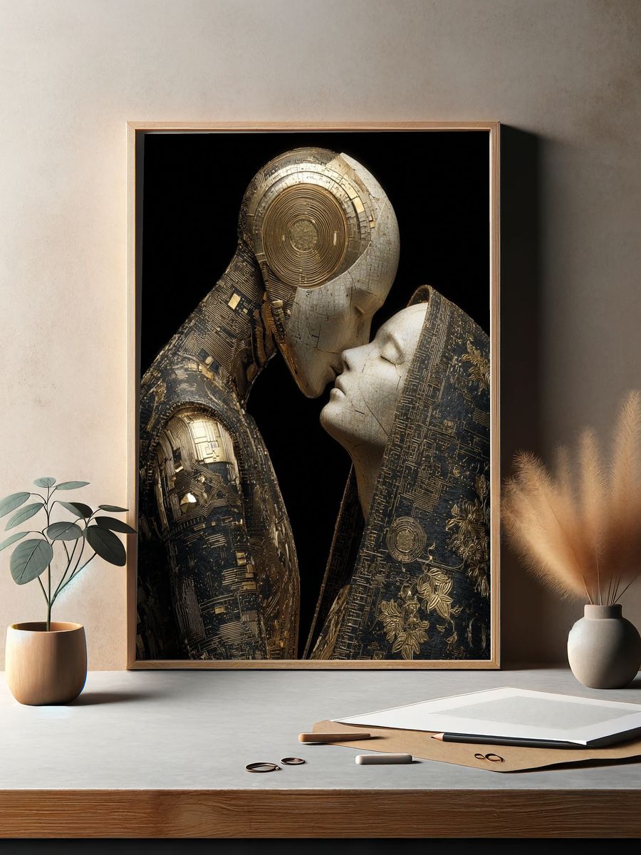 Golden Cyber Lovers Fine-Art Poster. — room view 2