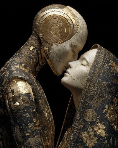 Golden Cyber Lovers Fine-Art Poster. poster print