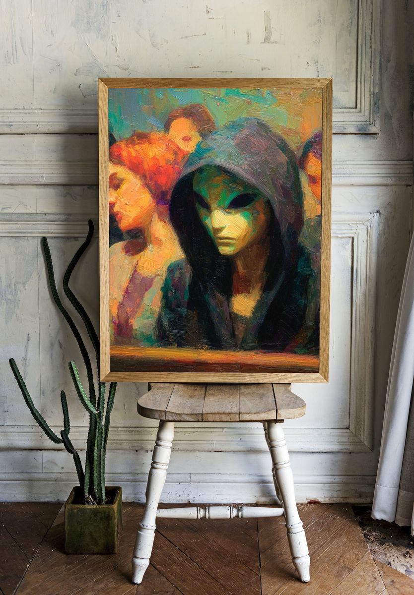 Masked Figures Surrealism Print. — room view 1