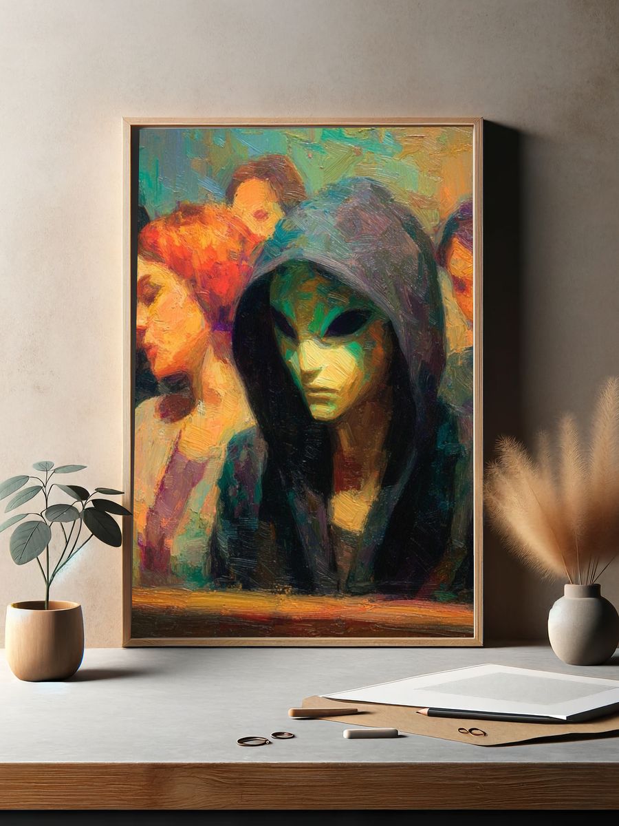 Masked Figures Surrealism Print. — room view 2