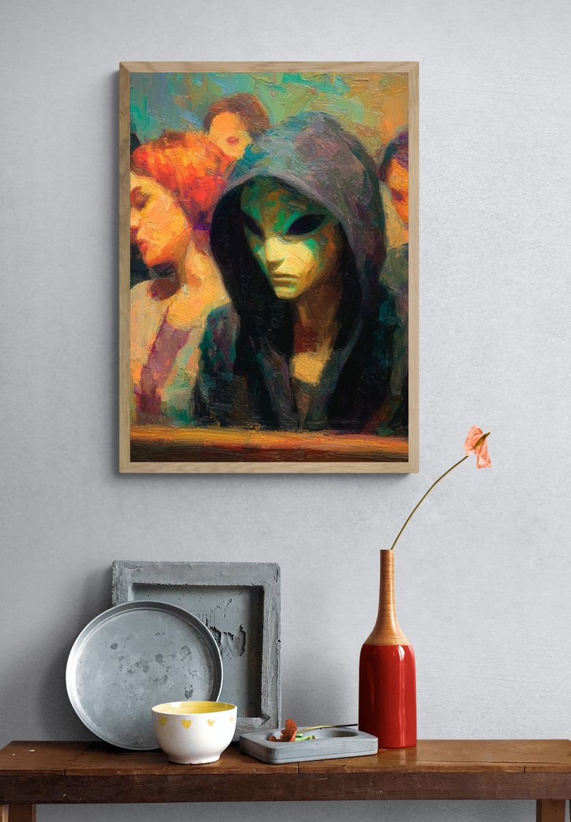 Masked Figures Surrealism Print. — room view 3