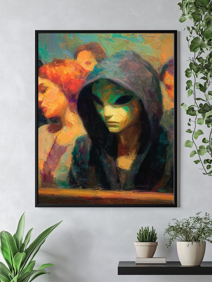 Masked Figures Surrealism Print. — room view 4