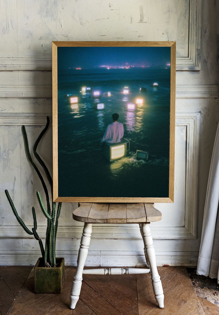 Surreal TV Sea Nightscape Print. — room view 1