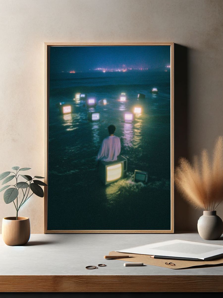 Surreal TV Sea Nightscape Print. — room view 2