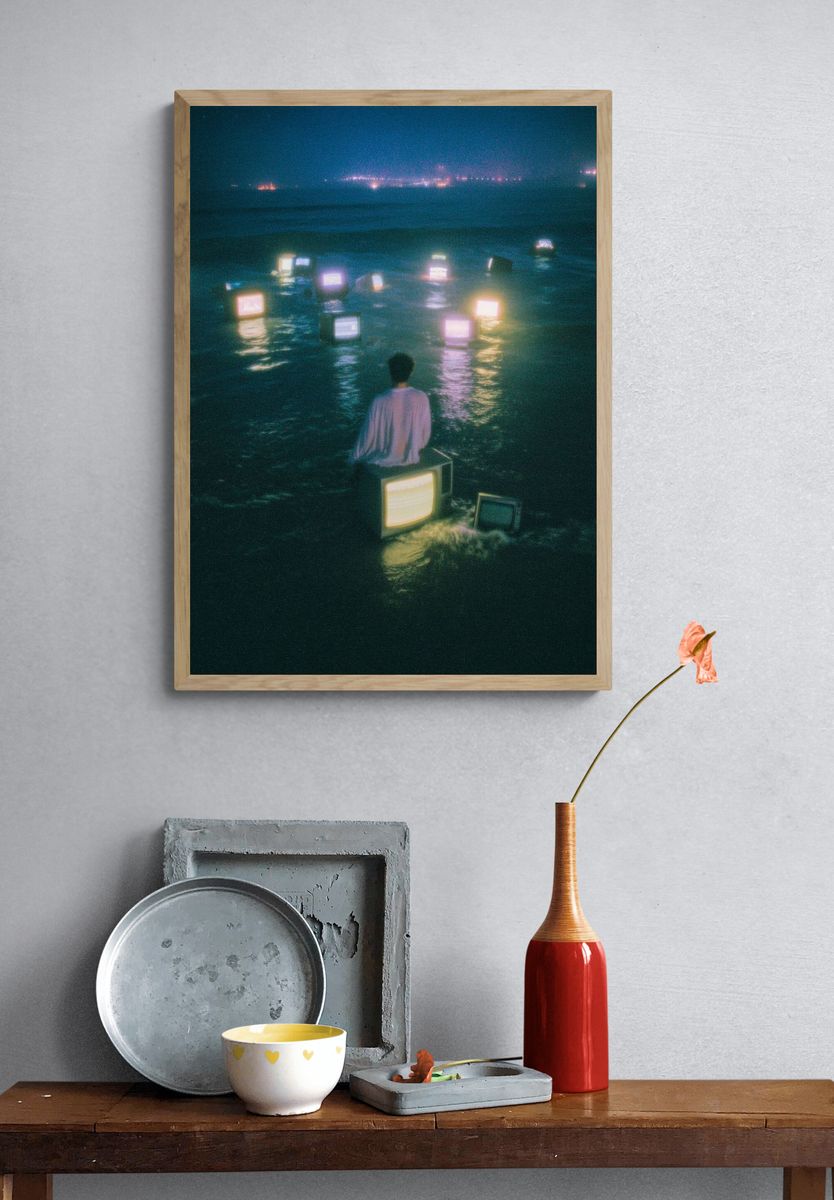 Surreal TV Sea Nightscape Print. — room view 3