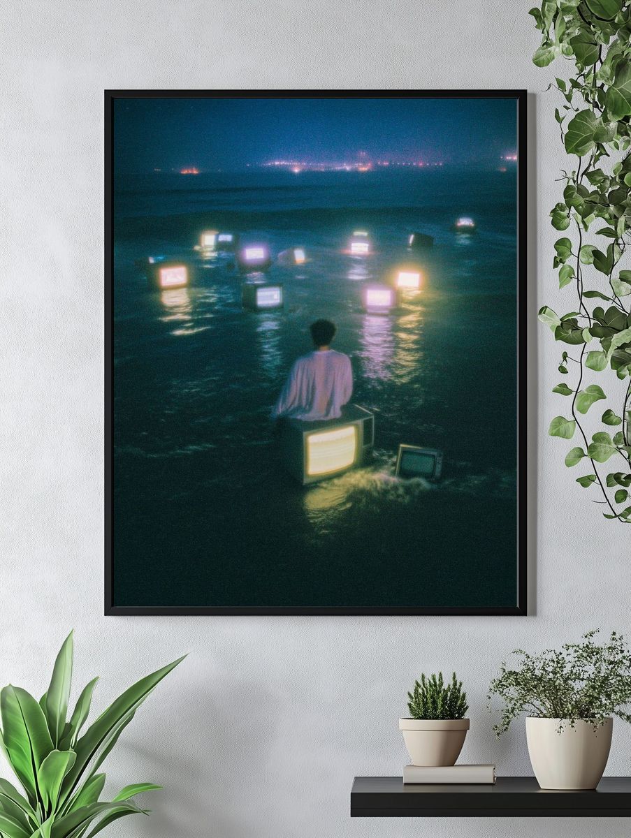 Surreal TV Sea Nightscape Print. — room view 4