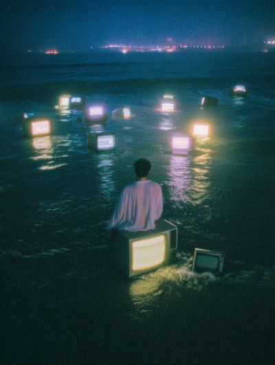 Surreal TV Sea Nightscape Print. poster print