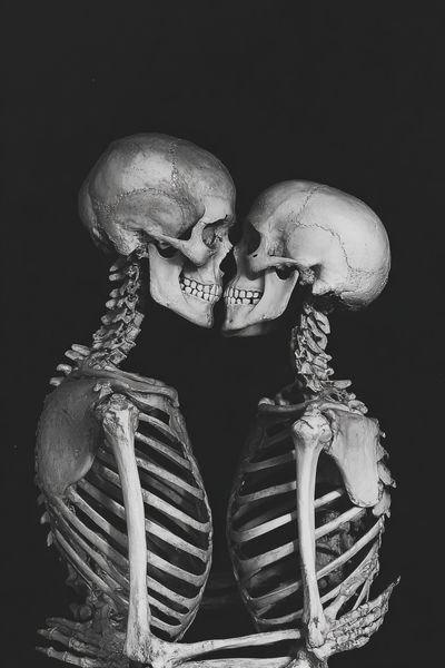 Skeleton Kiss Black-White Print. poster print