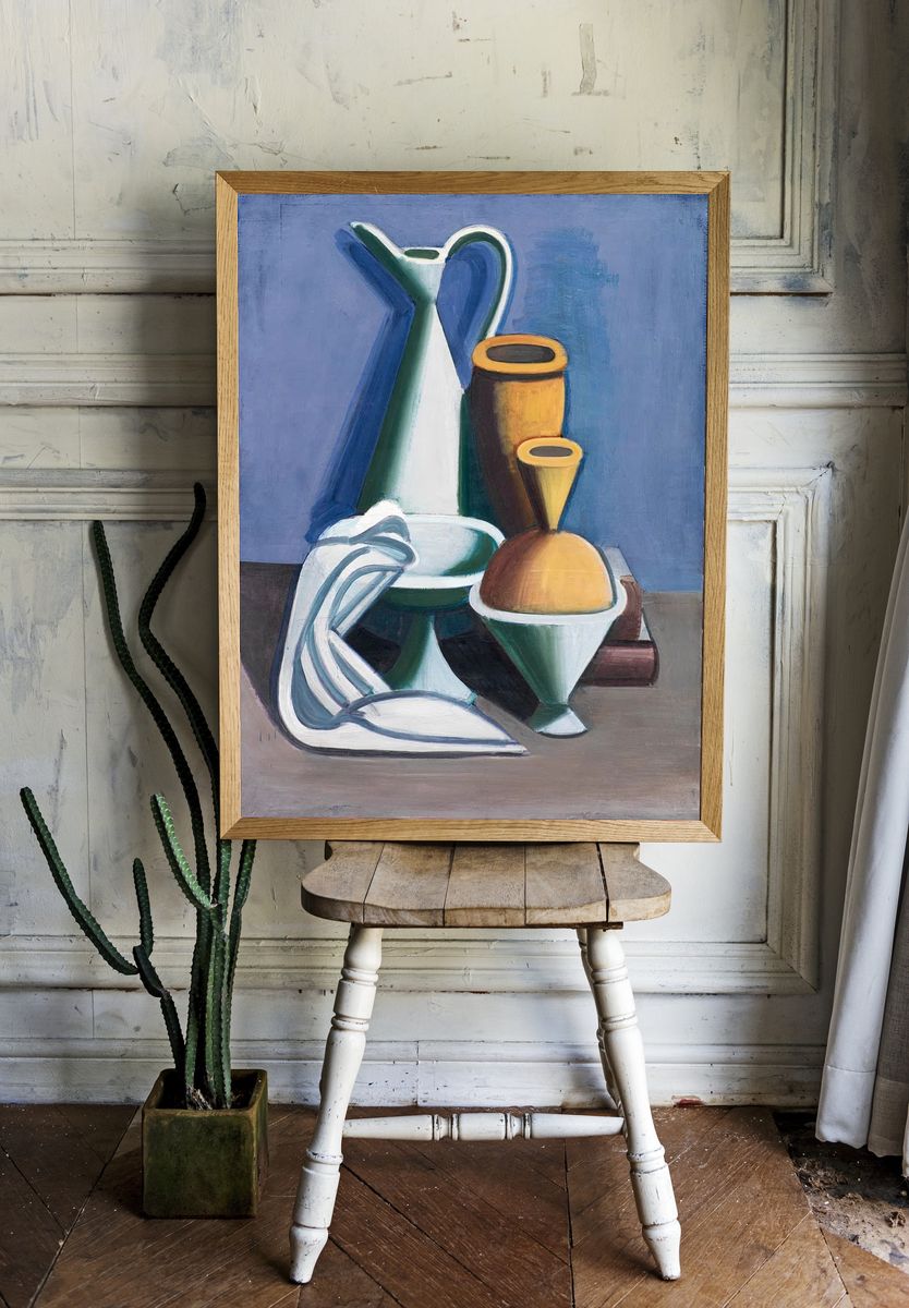 Vintage Watering Can and Jars Arrangement — Art Print. — room view 1