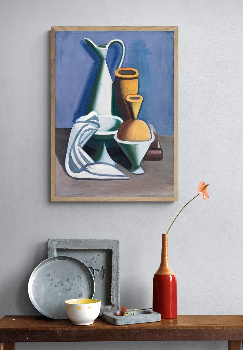Vintage Watering Can and Jars Arrangement — Art Print. — room view 3