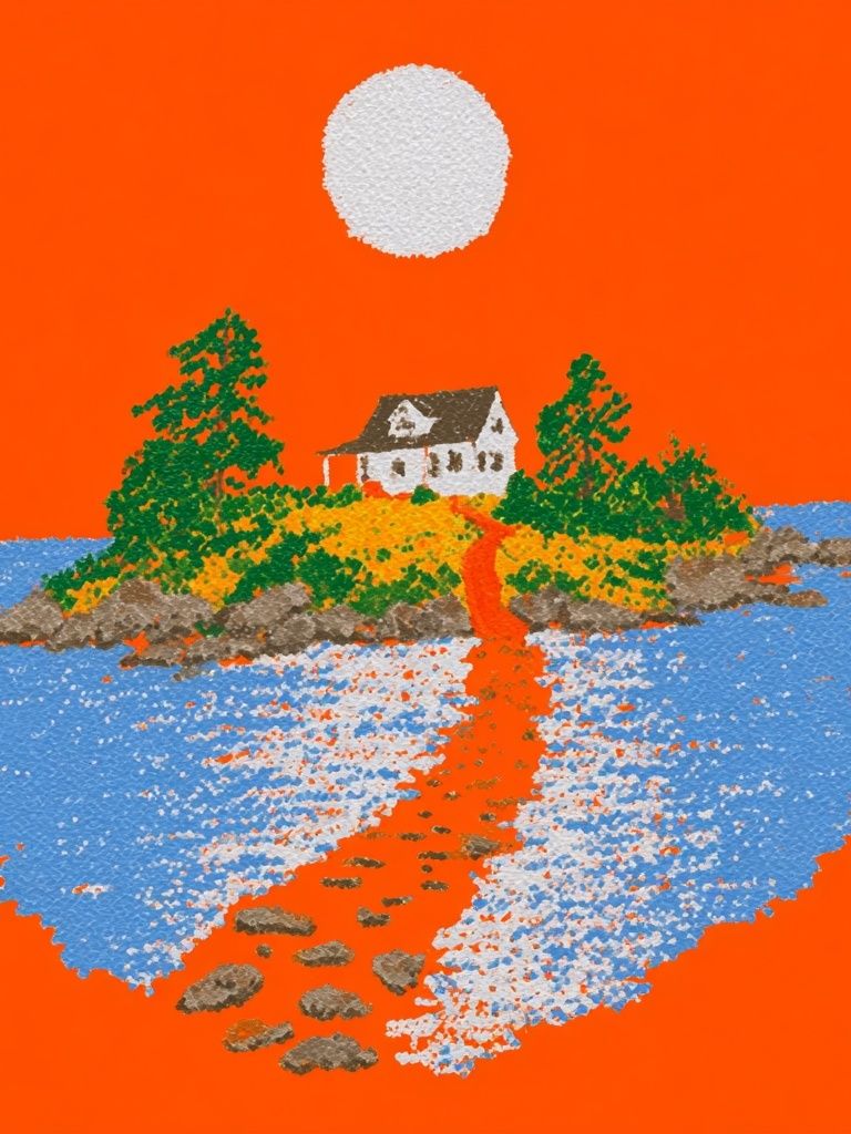 Island Cottage Sunset Print. poster — fine-art art