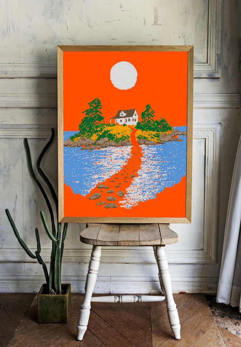 Island Cottage Sunset Print. — room view 1