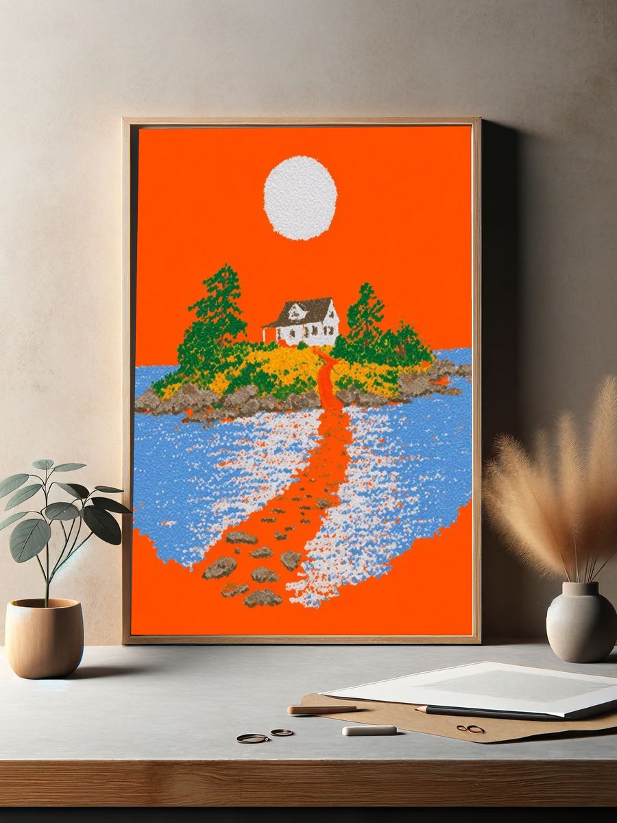 Island Cottage Sunset Print. — room view 2