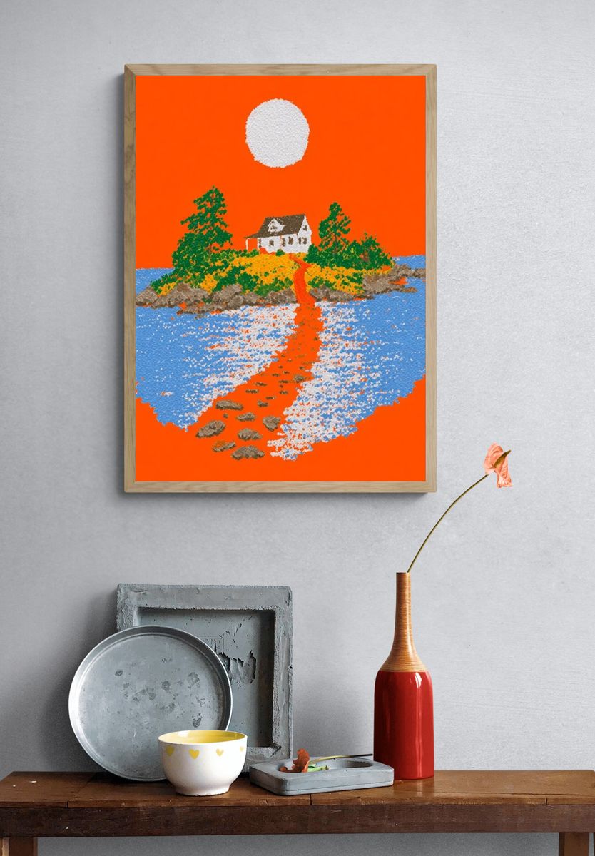 Island Cottage Sunset Print. — room view 3