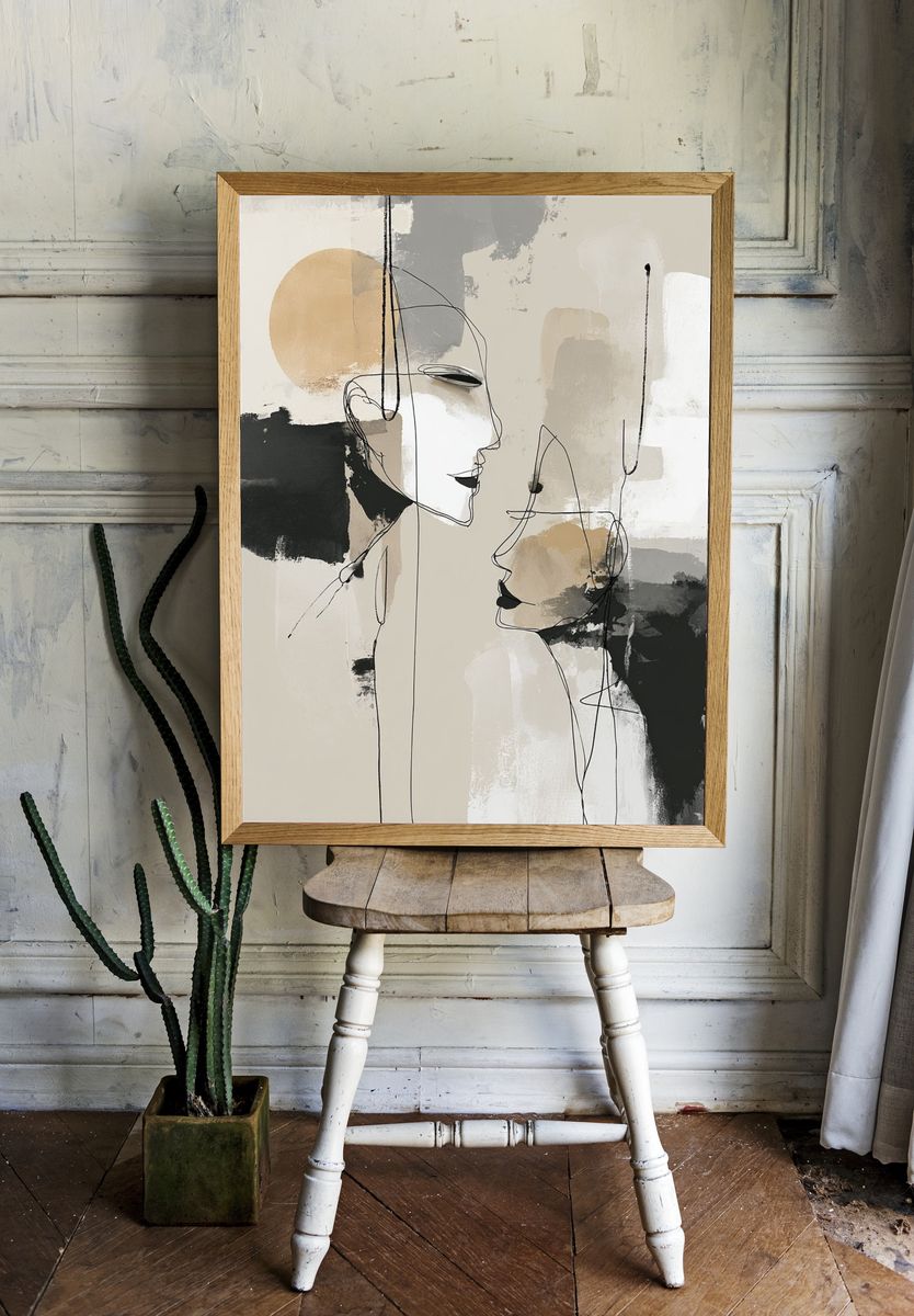 Abstract Faces Minimalist Print. — room view 1