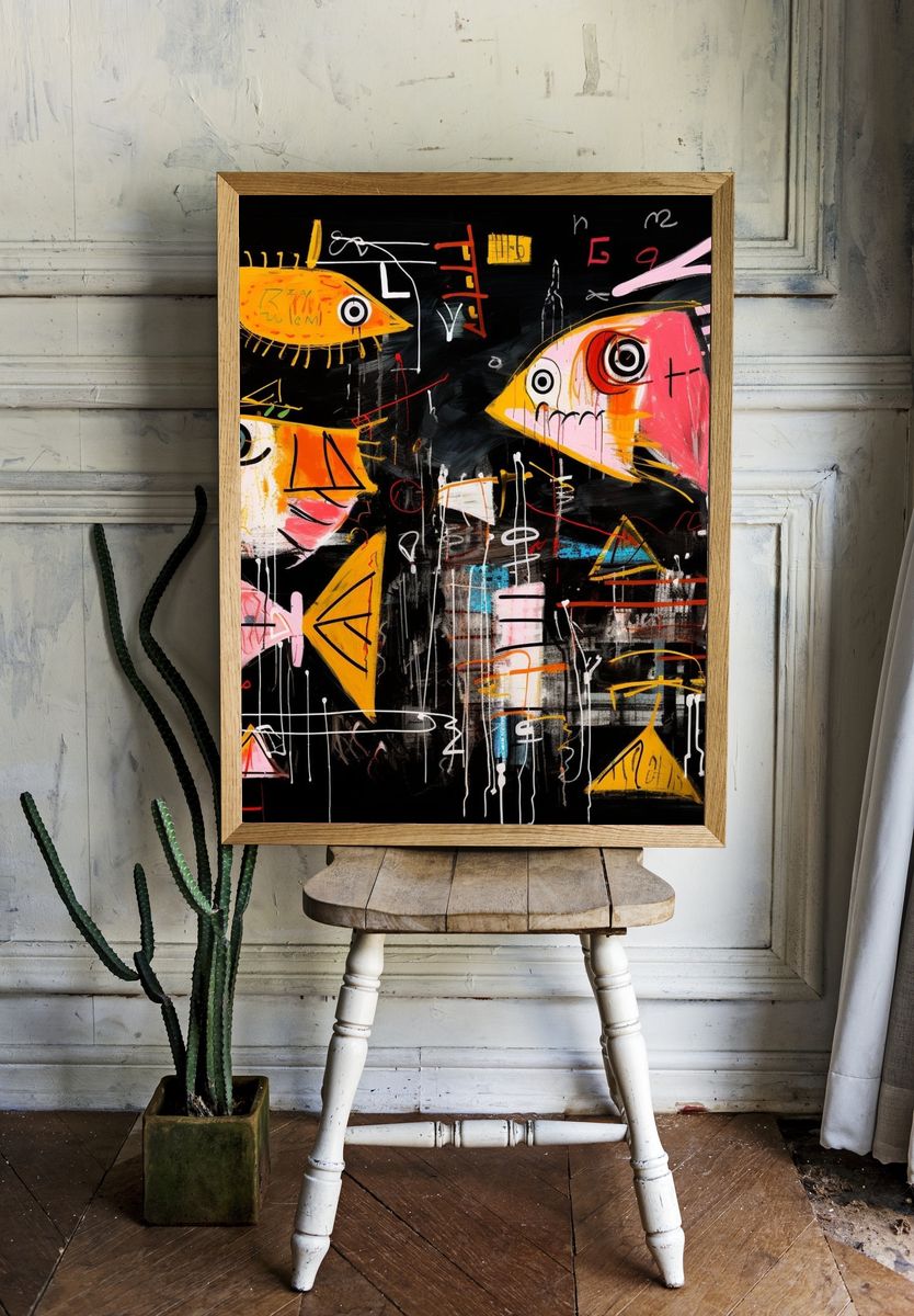 Abstract Fish Faces Poster. — room view 1