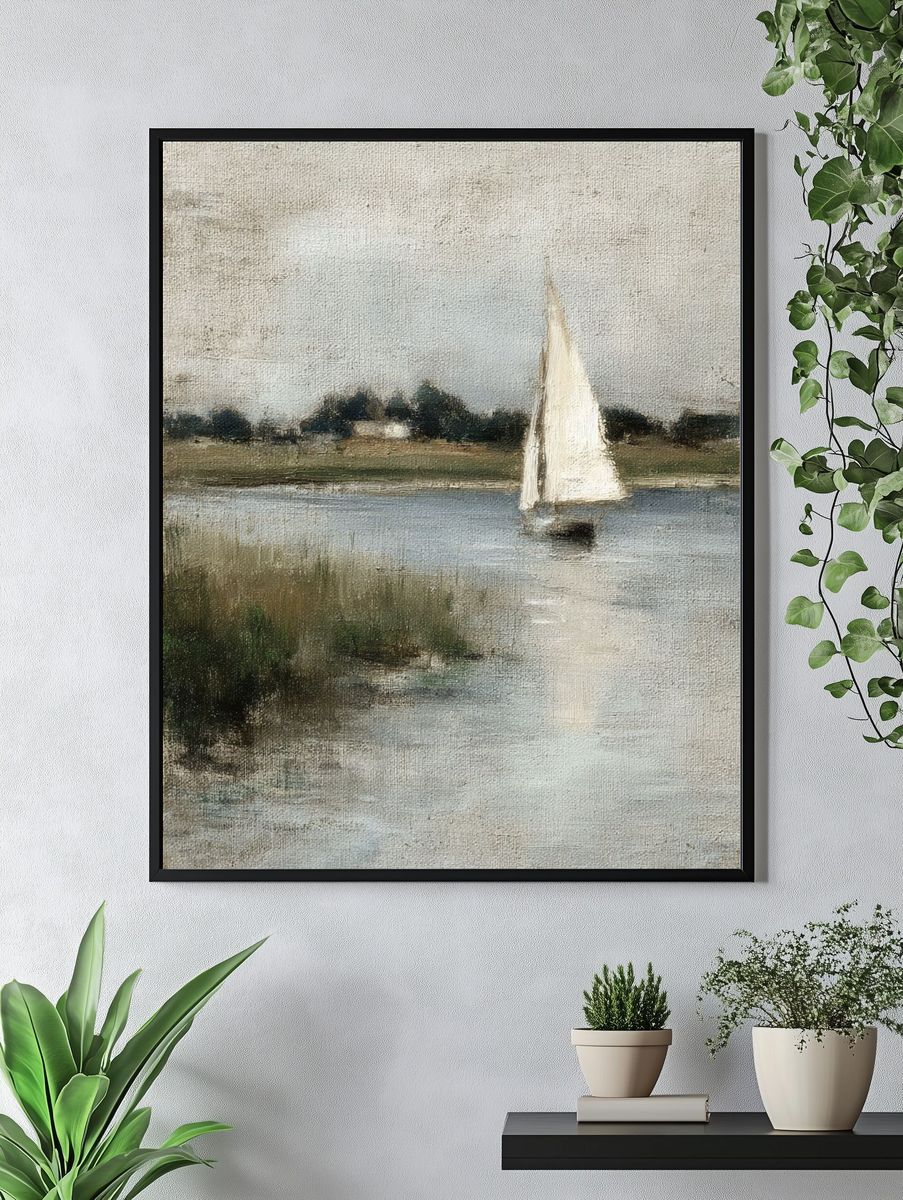 Sailboat on Calm Water Print. — room view 4