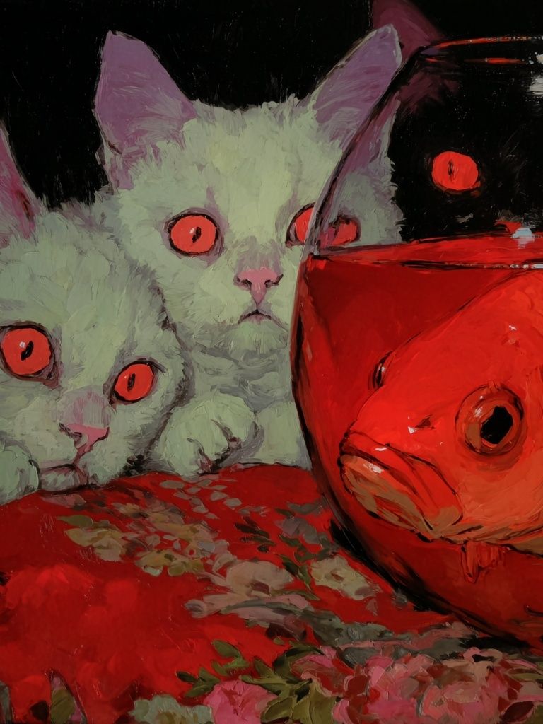 Surreal Cats and Goldfish Poster. poster — fine-art art