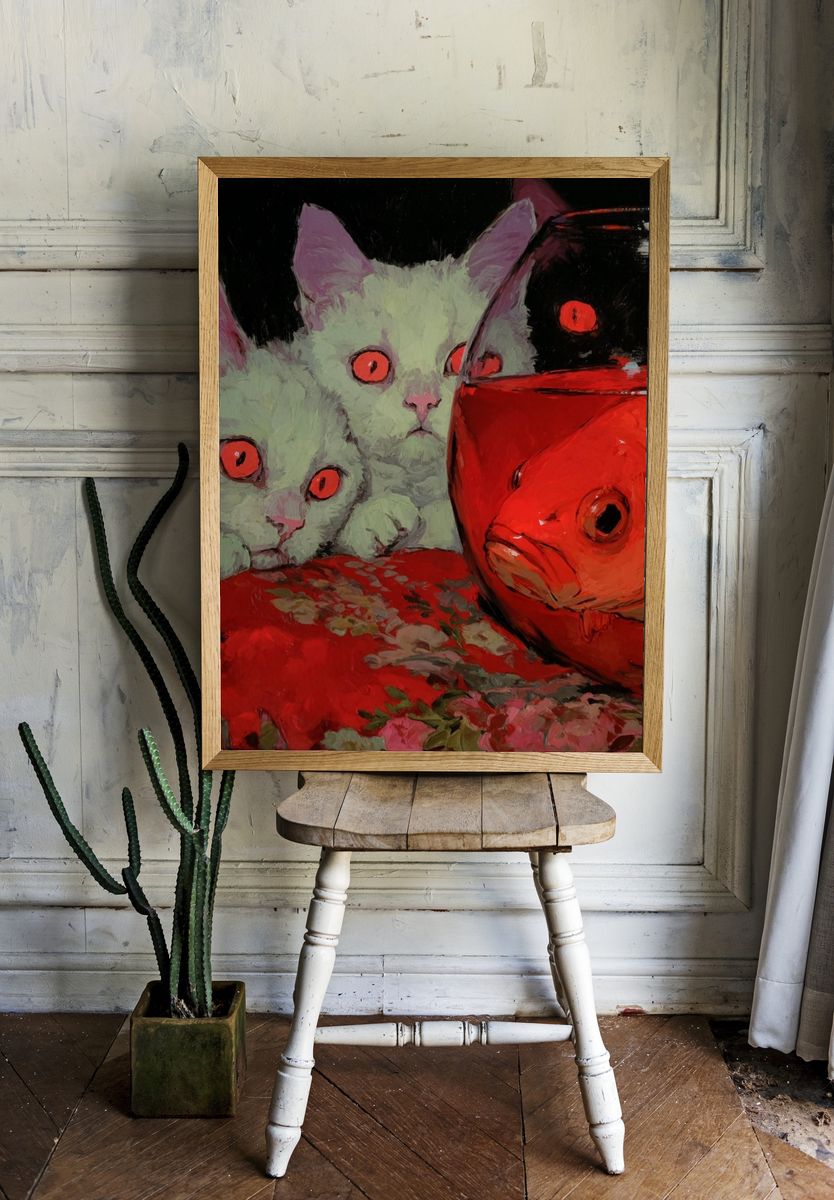 Surreal Cats and Goldfish Poster. — room view 1