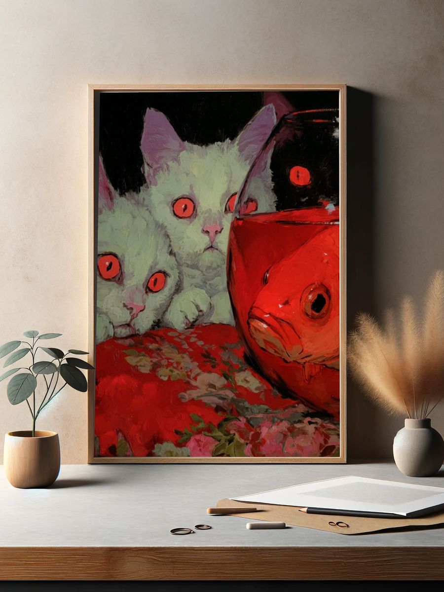 Surreal Cats and Goldfish Poster. — room view 2