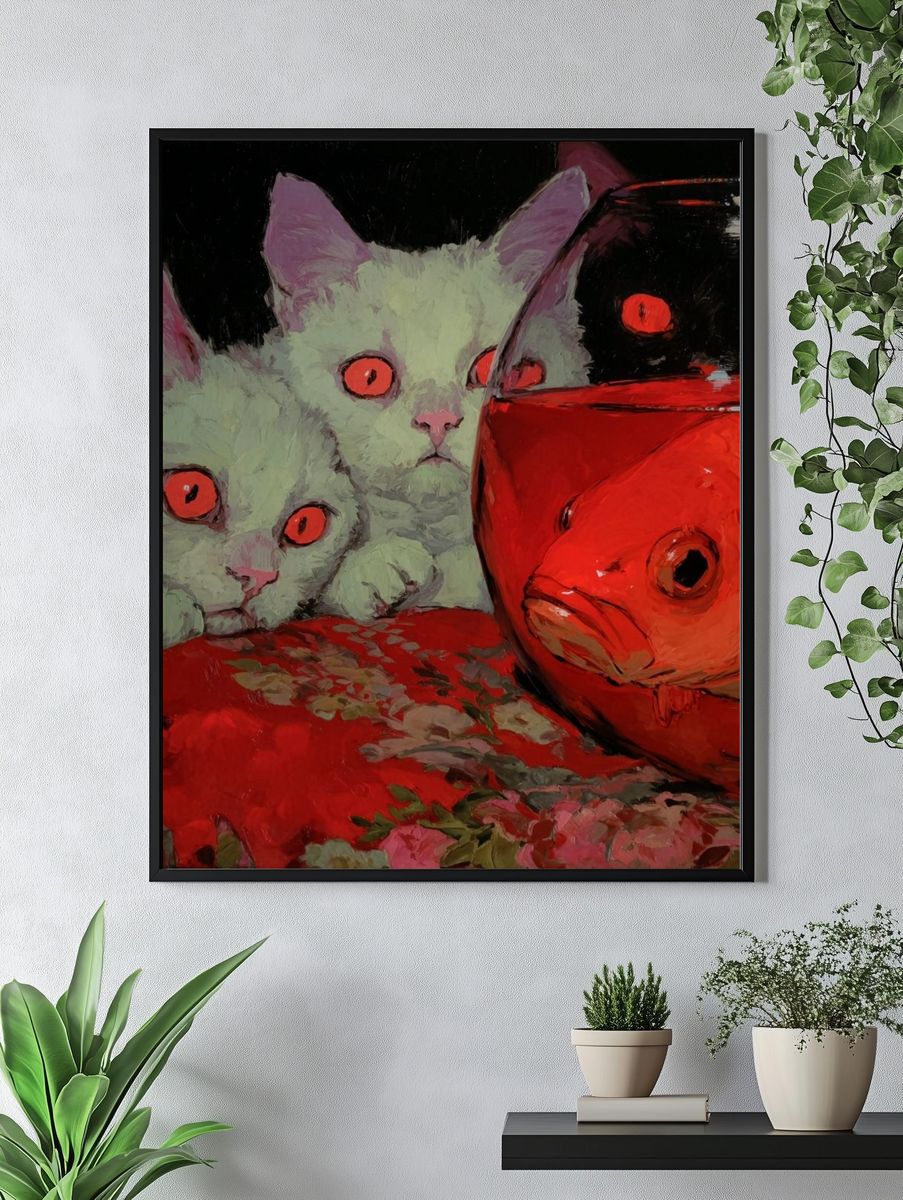 Surreal Cats and Goldfish Poster. — room view 4