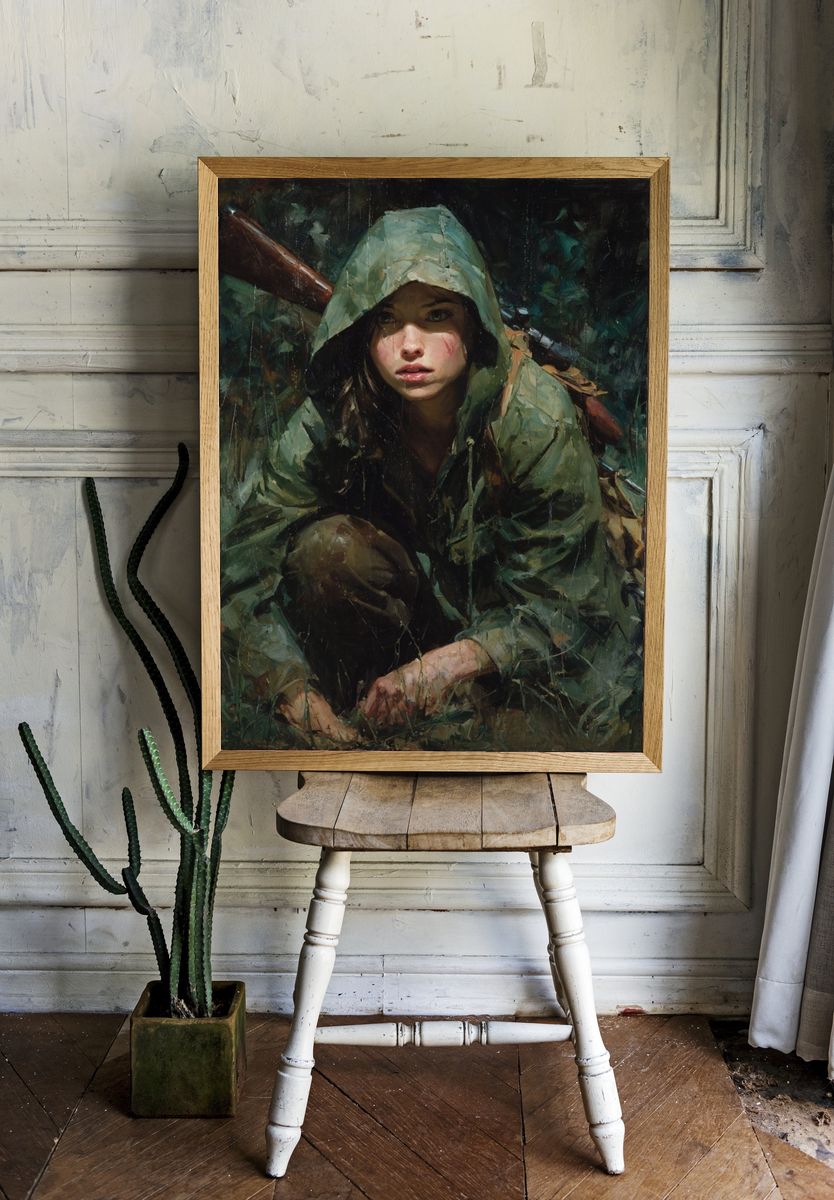 Hooded Hunter Portrait Print. — room view 1