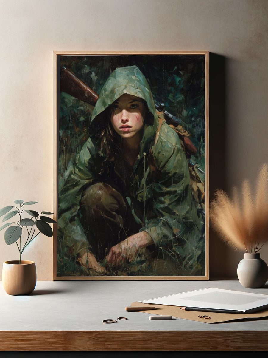 Hooded Hunter Portrait Print. — room view 2