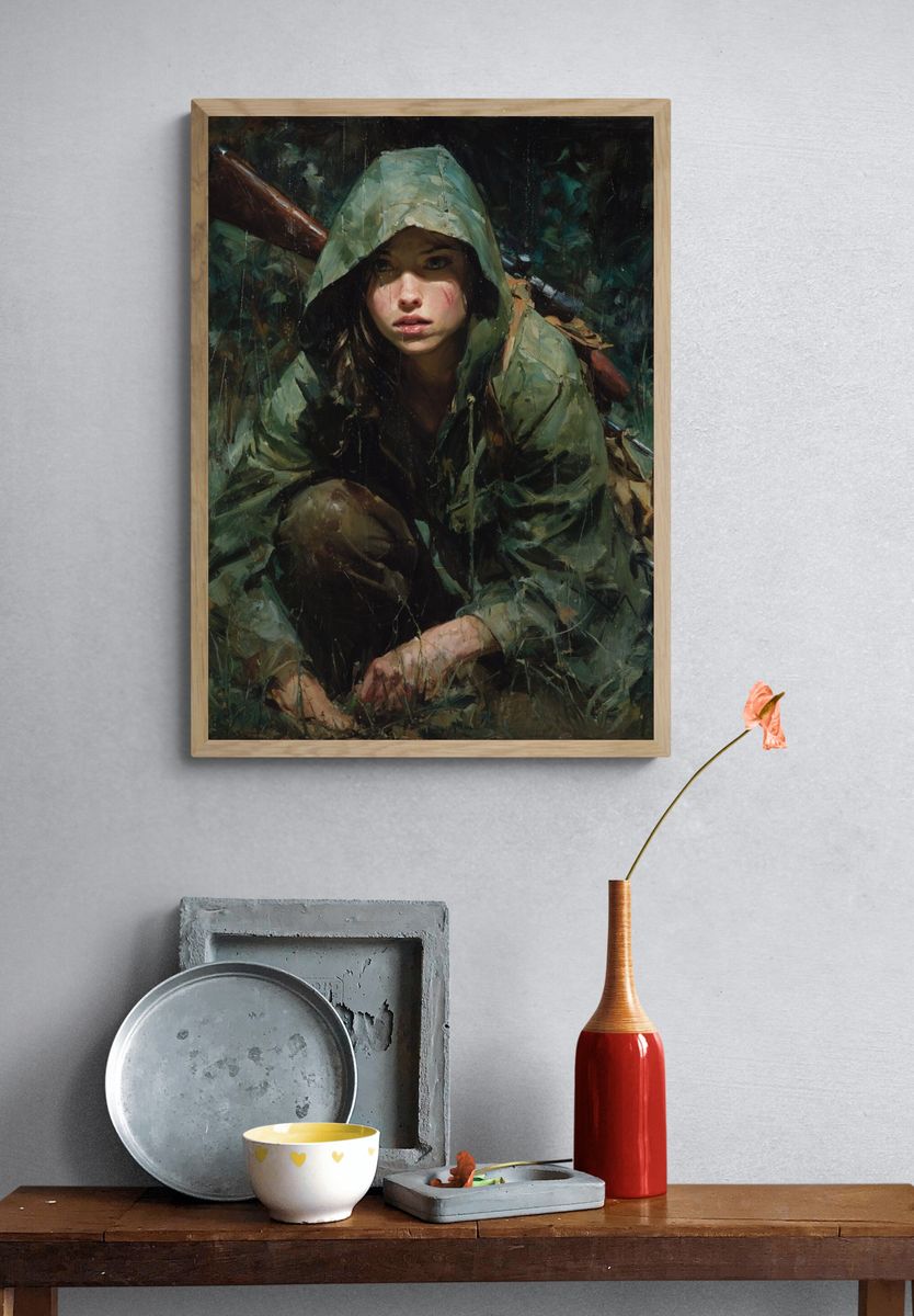 Hooded Hunter Portrait Print. — room view 3