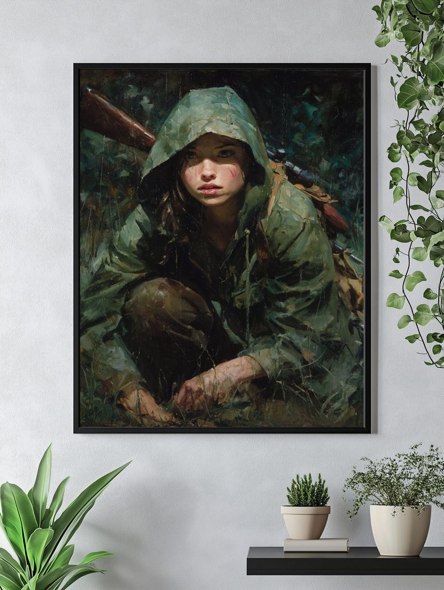 Hooded Hunter Portrait Print. — room view 4