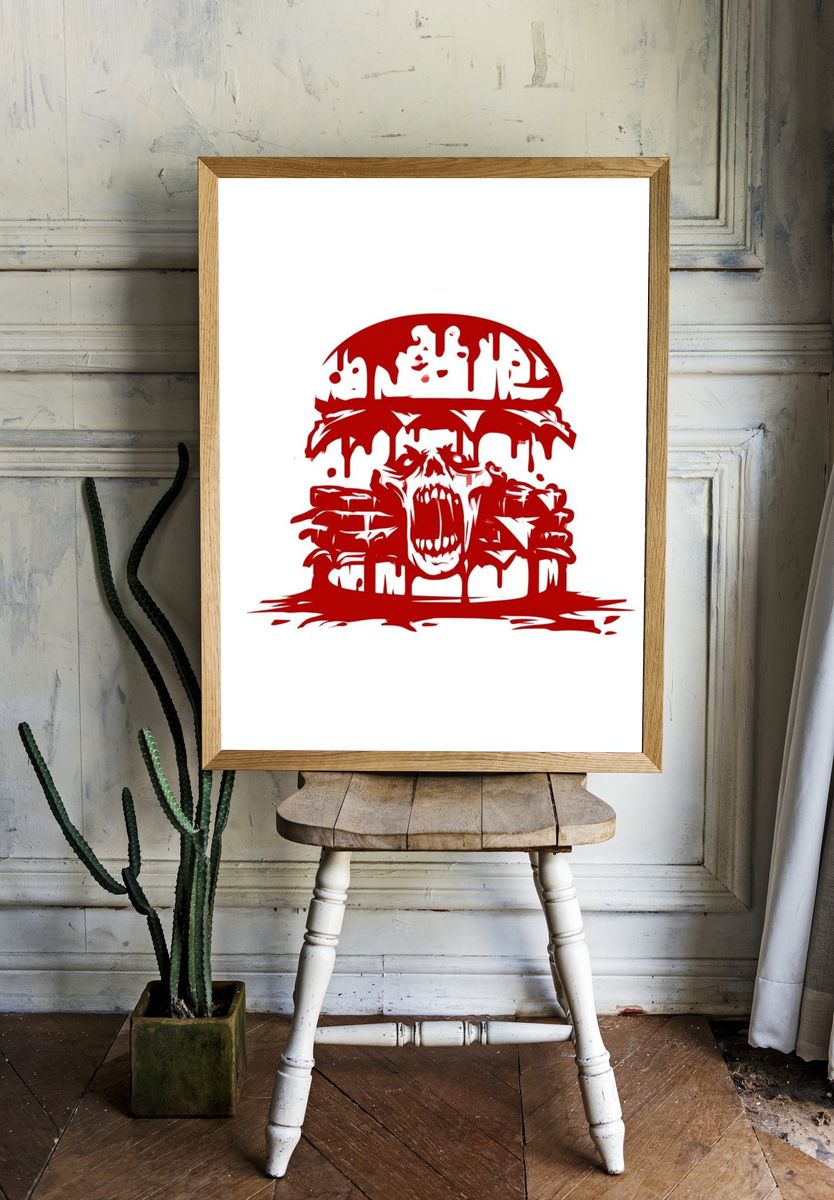Blood Skull Horror Illustration Poster. — room view 1
