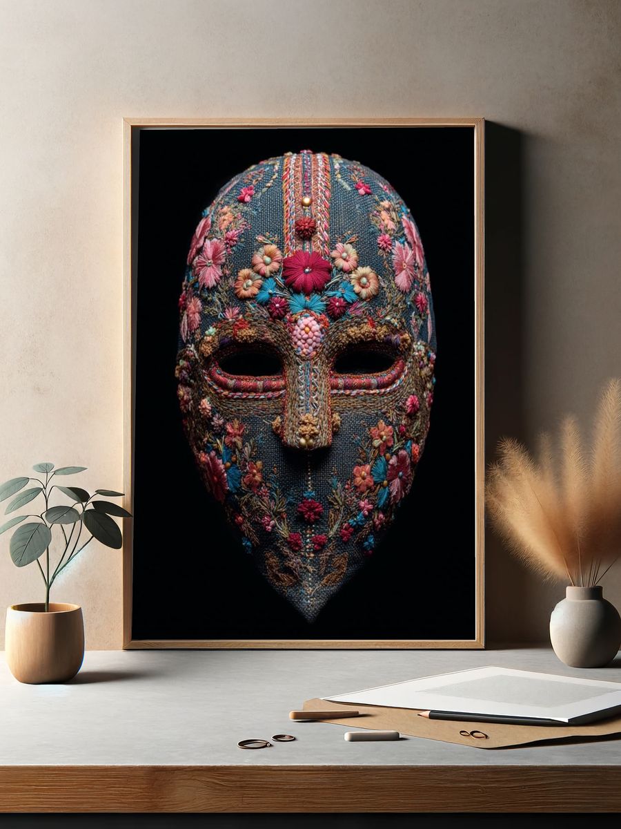 Embroidered Floral Mask Print. — room view 2