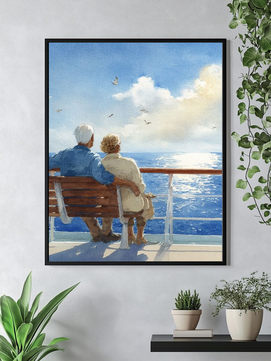 Seaside Couple Watercolor Poster. — room view 4