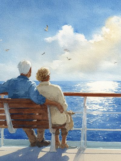 Seaside Couple Watercolor Poster. poster print