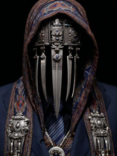 Masked Figure Portrait Print. poster
