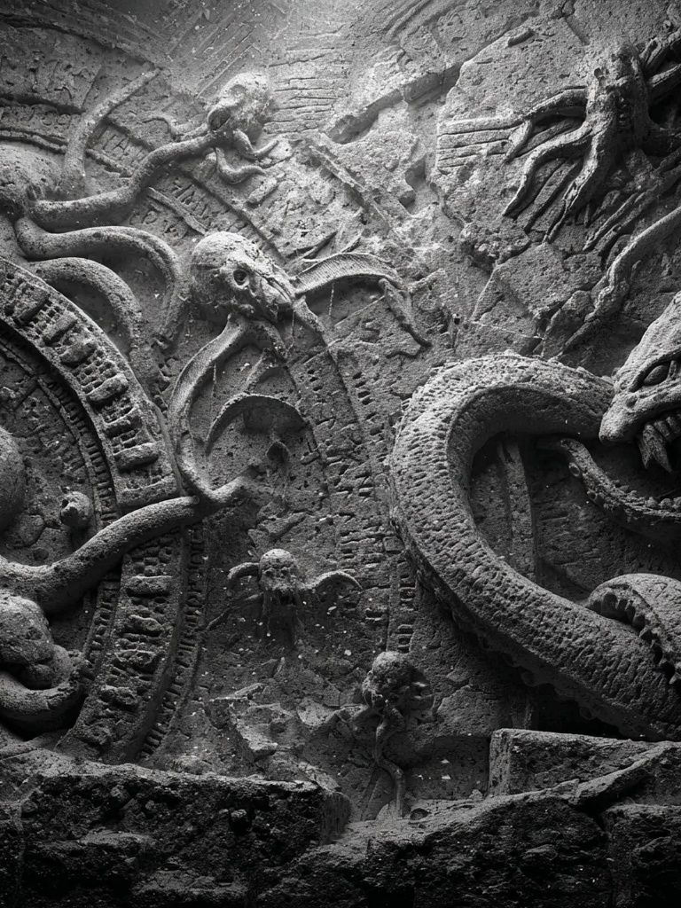 Ancient Stone Serpents Photography Poster. poster detail