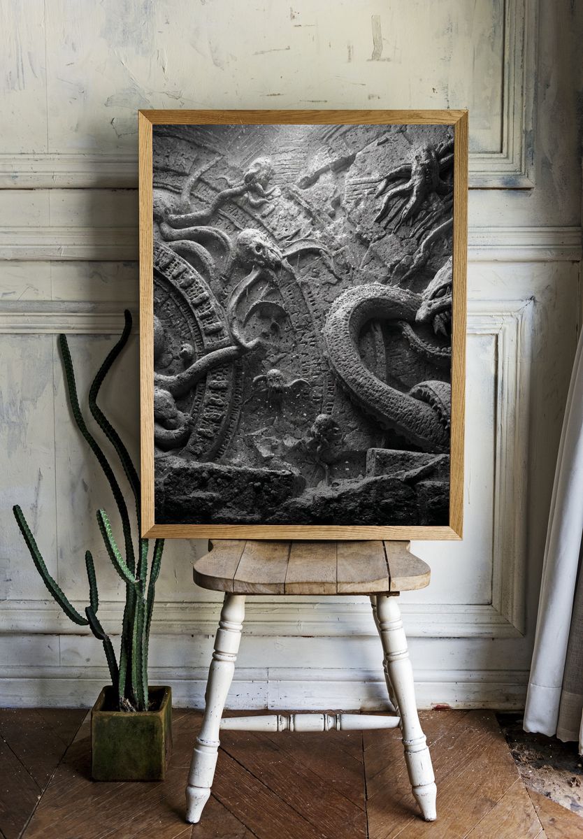 Ancient Stone Serpents Photography Poster. — room view 1
