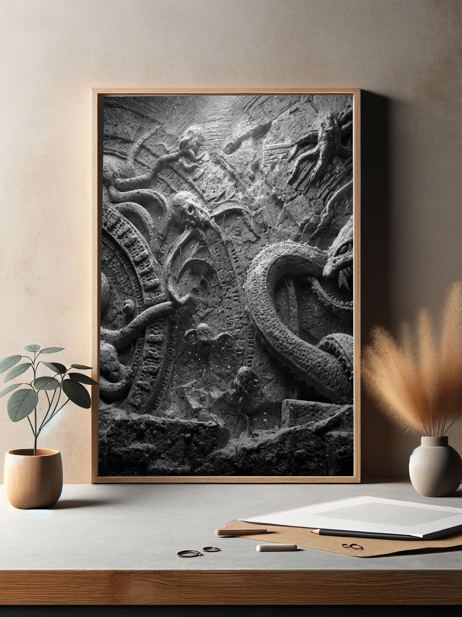 Ancient Stone Serpents Photography Poster. — room view 2