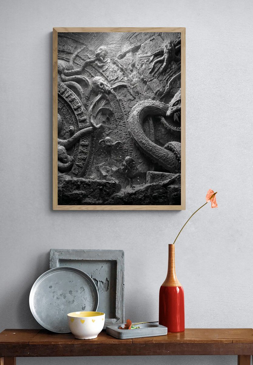 Ancient Stone Serpents Photography Poster. — room view 3
