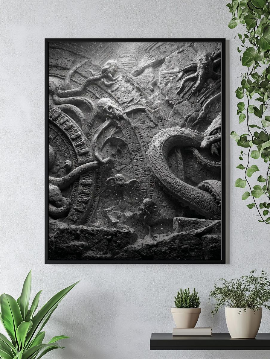 Ancient Stone Serpents Photography Poster. — room view 4
