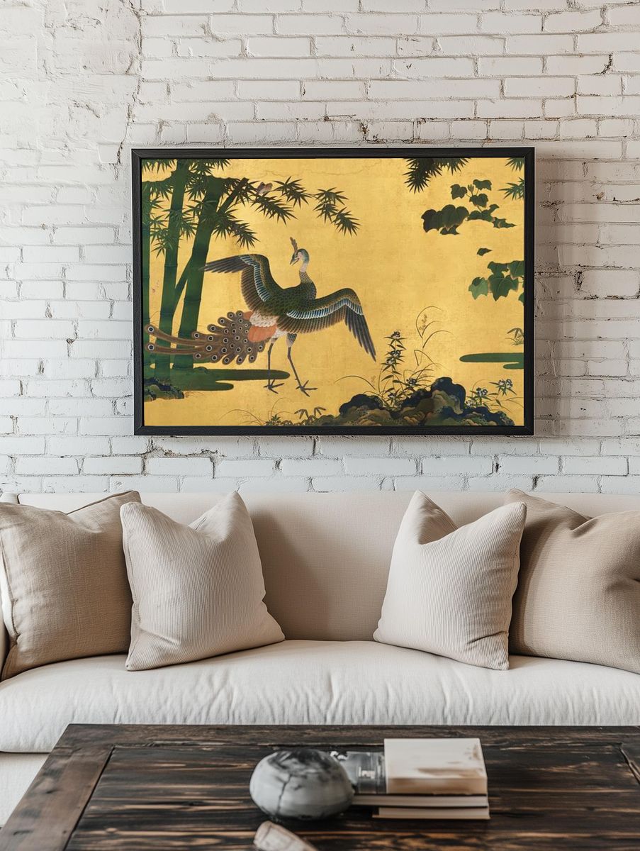 Crane and Peacock Japanese Print. — room view 1