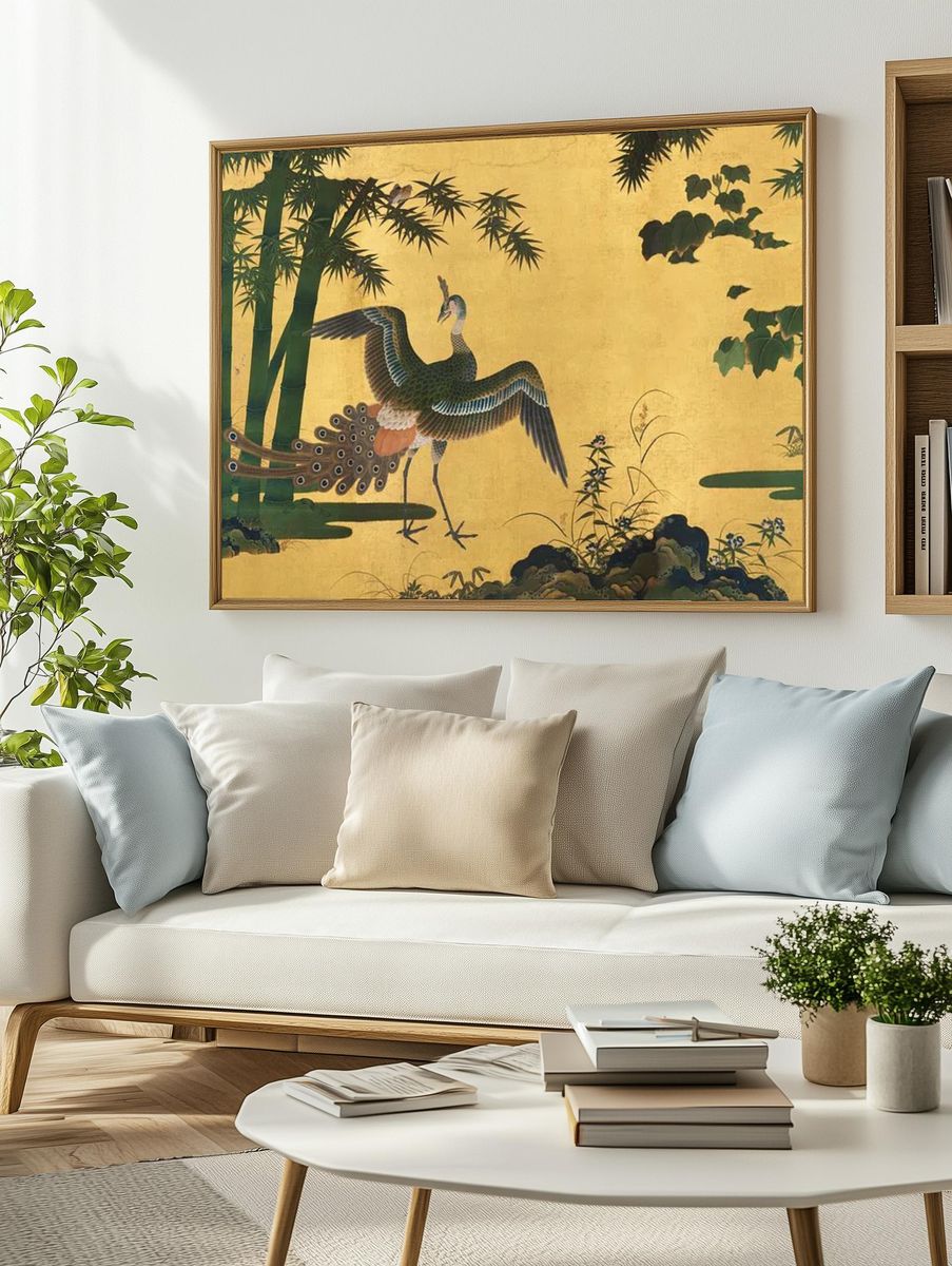Crane and Peacock Japanese Print. — room view 2