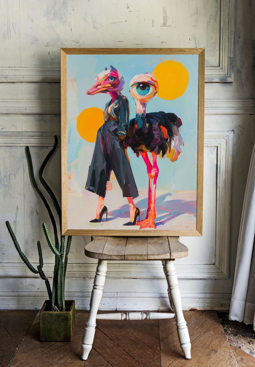 Surreal Ostrich Fashion Print. — room view 1