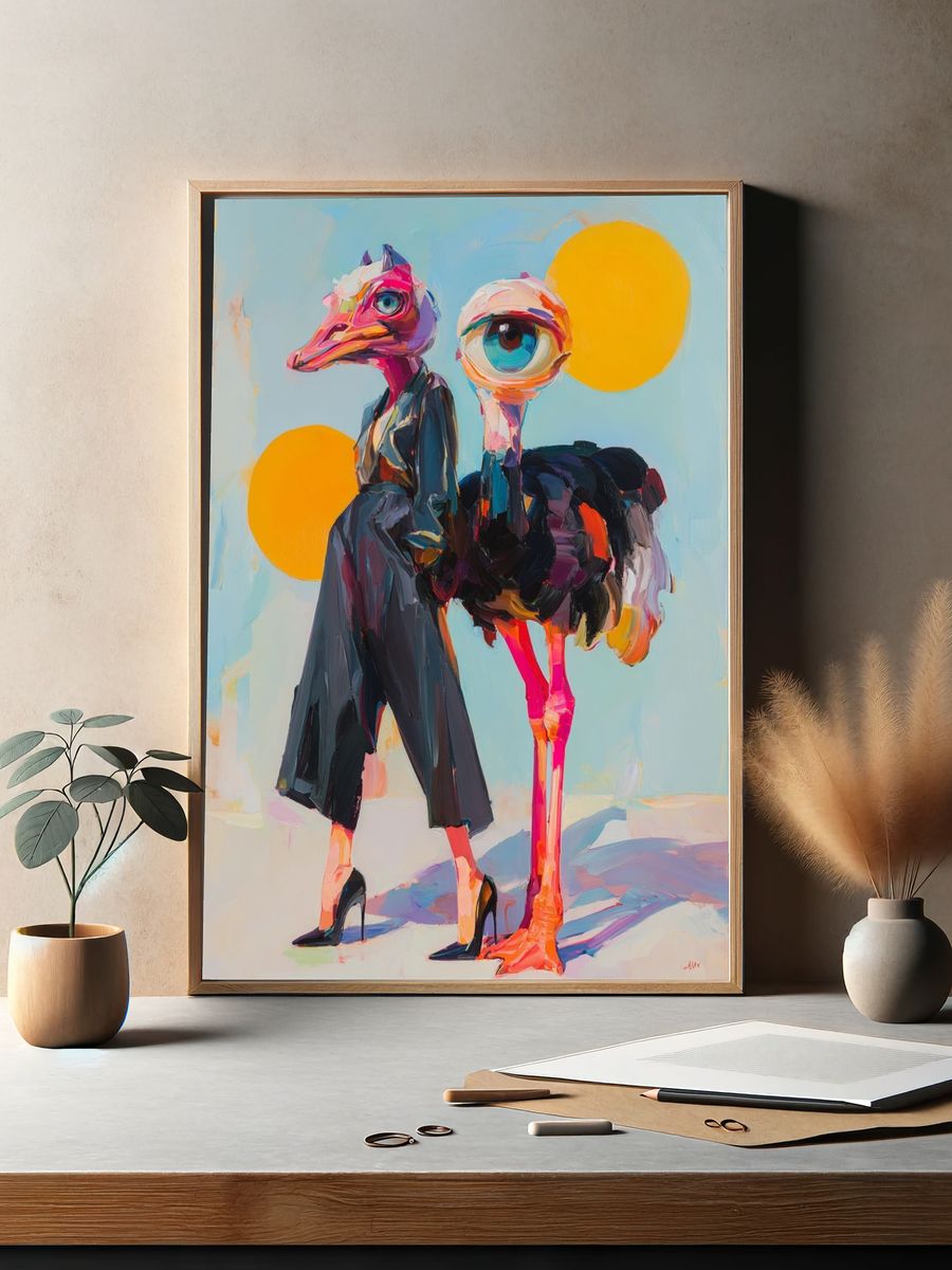 Surreal Ostrich Fashion Print. — room view 2