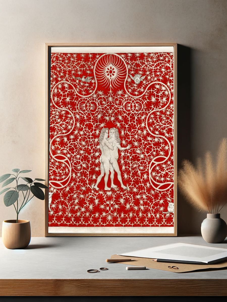 Red Baroque Cherubs Print. — room view 2