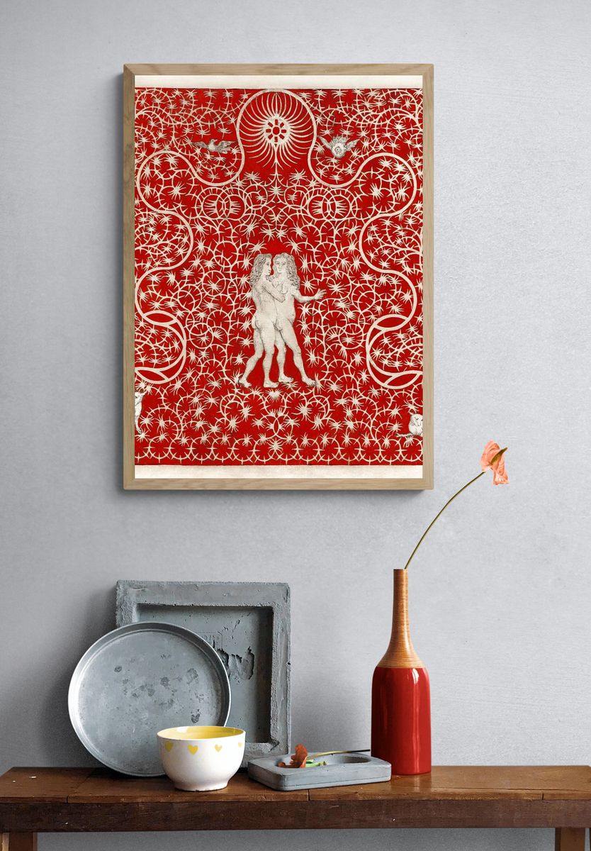 Red Baroque Cherubs Print. — room view 3