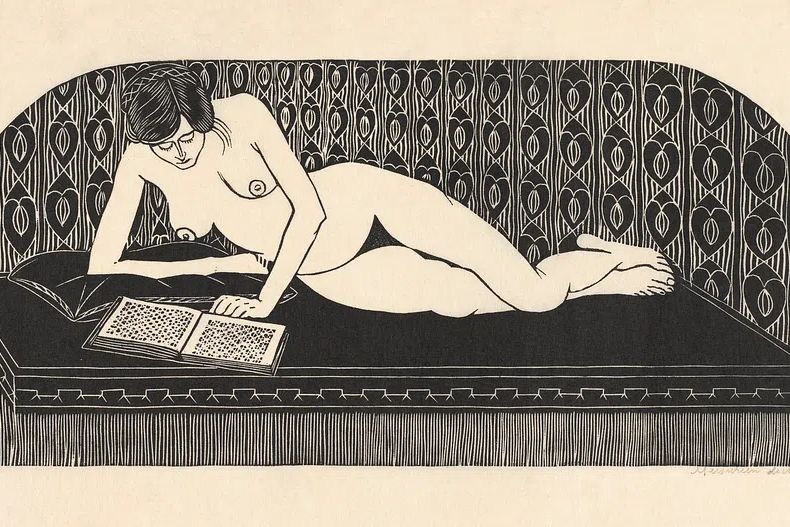 Naked woman showing her breasts. poster — fine-art art